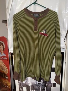 Hysteric Green & Brown Striped Henley Top